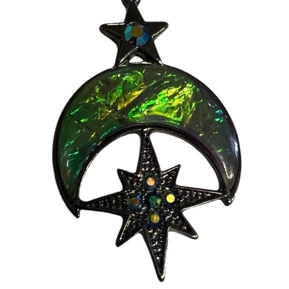 Iridescent Crescent Moon and Star Pendant Necklace - Picture 4 of 5